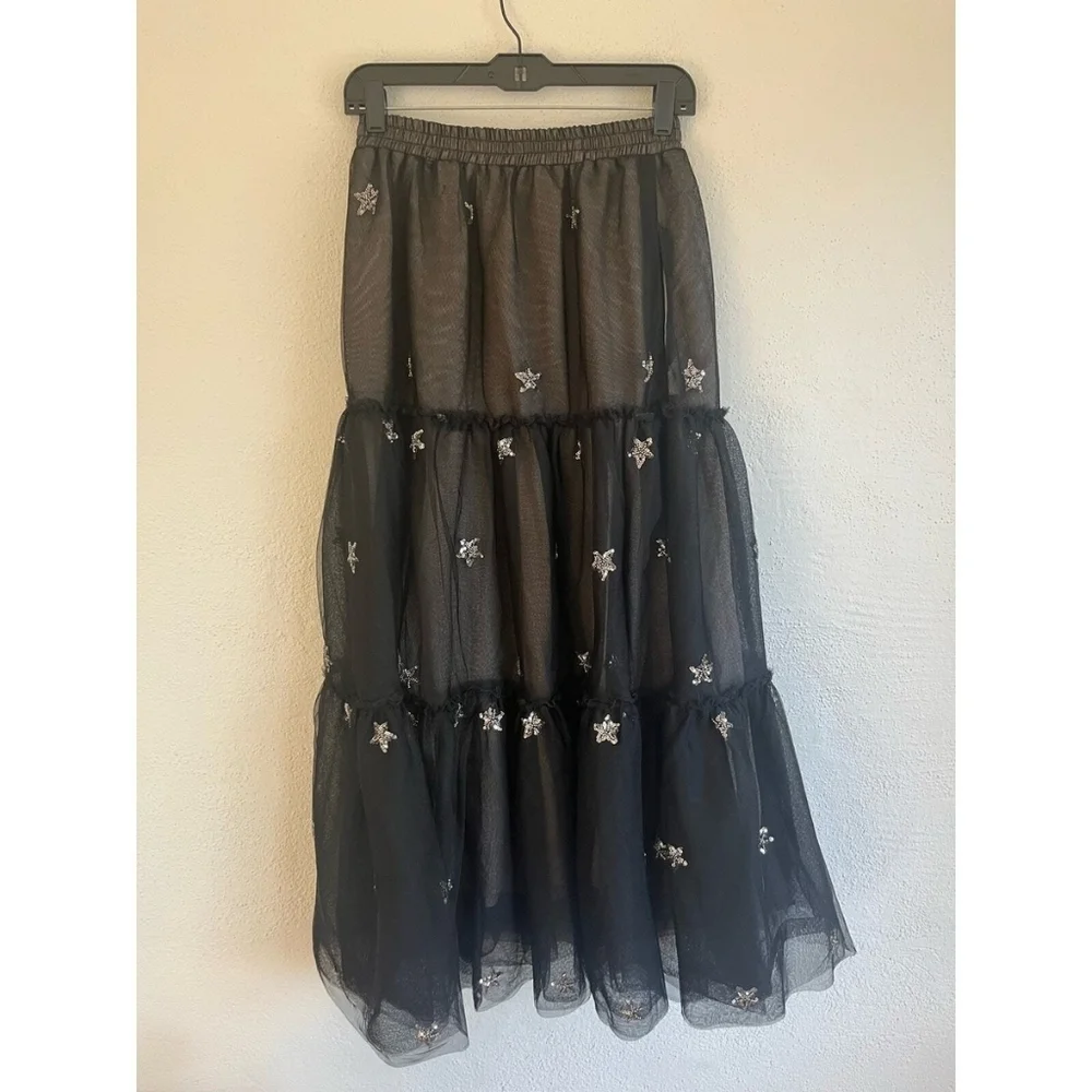 ANTHROPOLOGIE Endless Rose Black Tulle Skirt